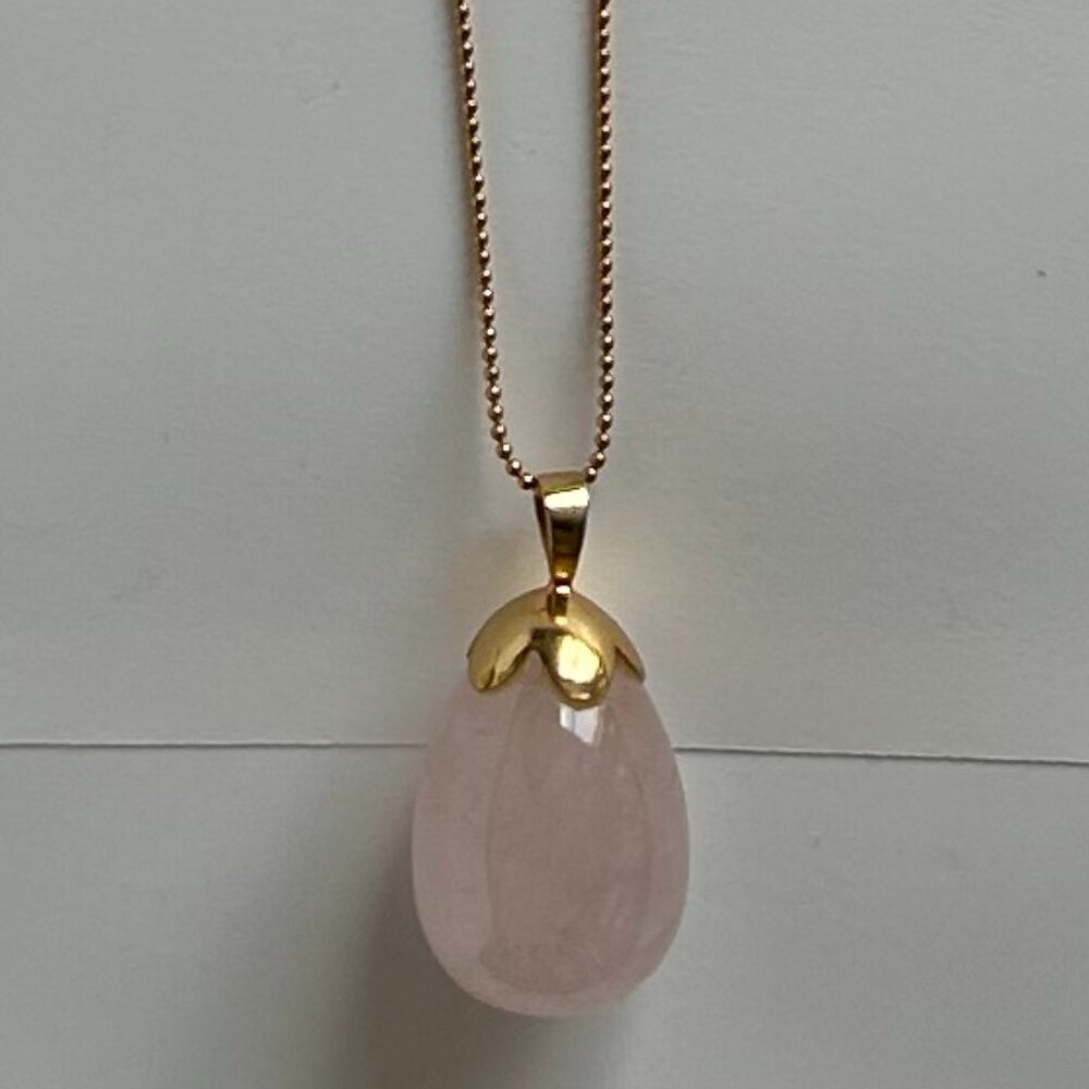 Addison Weeks Rose-Quartz Egg Pendant on 24K Gold-Plate Chain Necklace
